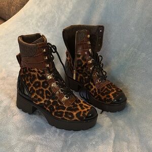 Michael Kors Leopard Print Combat Boots